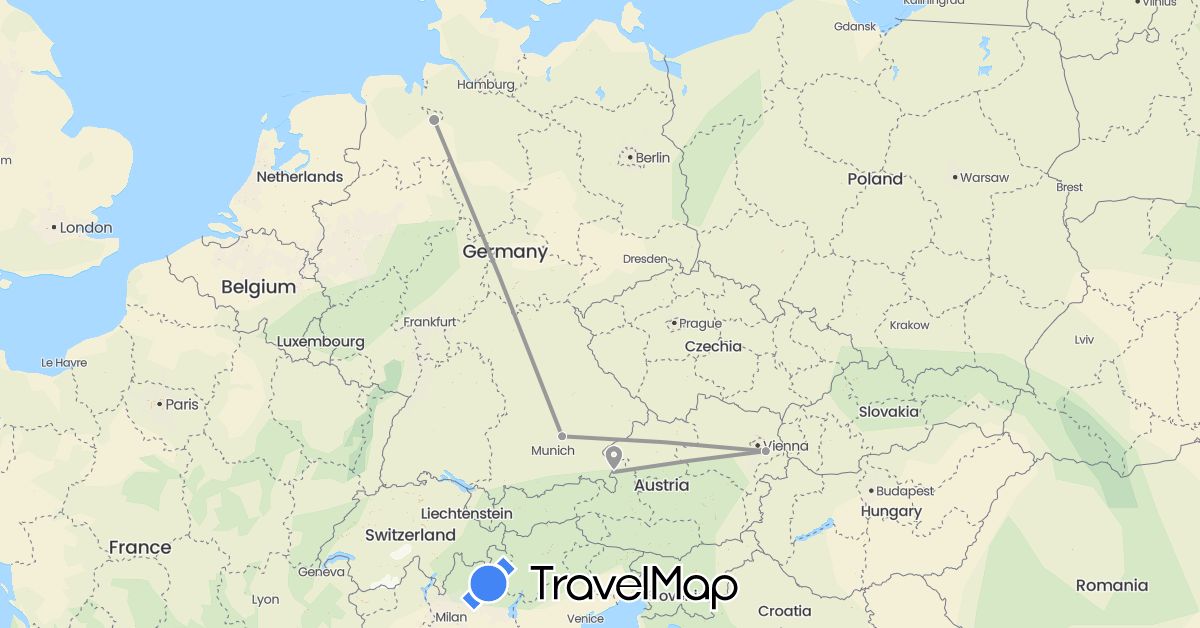 TravelMap itinerary: plane in Austria, Germany (Europe)